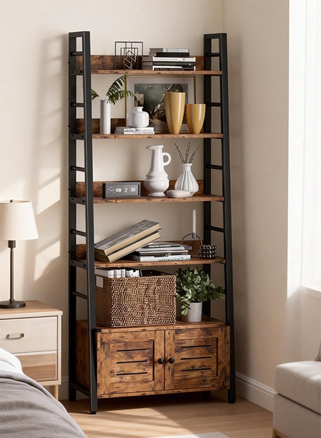 خزانة تخزين 5 طبقات شبه منحرف متعددة الاستخدامات - رف كتب مفتوح ورف تخزين سلع ورف عرض بهيكل حديدي بسيط وخزانة لغرفة المعيشة وغرفة النوم والمكتب - Image 1